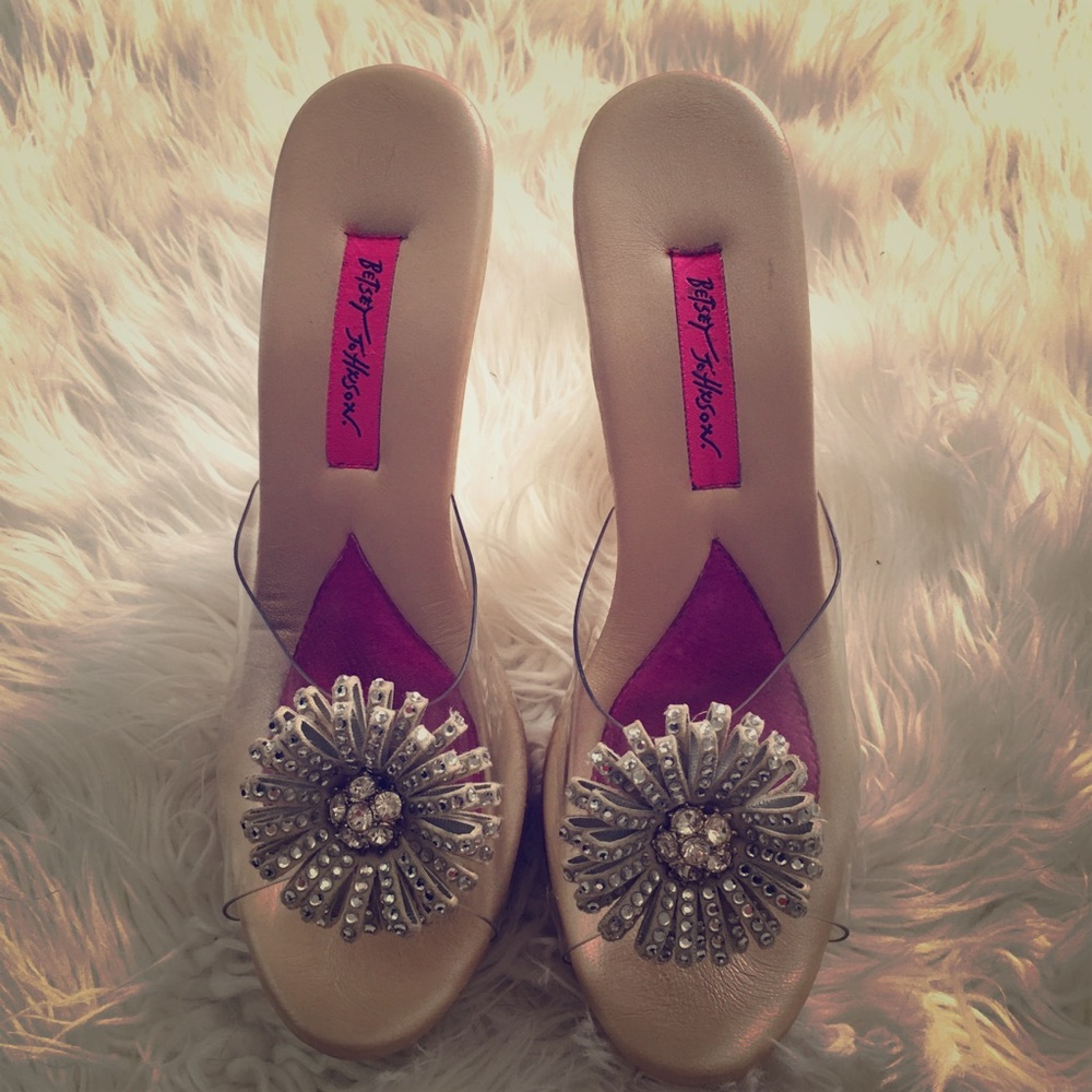 Betsy Johnson clear heels with timeless sparkle!